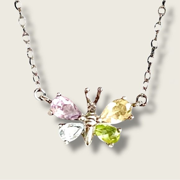 925 Sterling Silver Necklace Butterfly - Picture 1 of 8